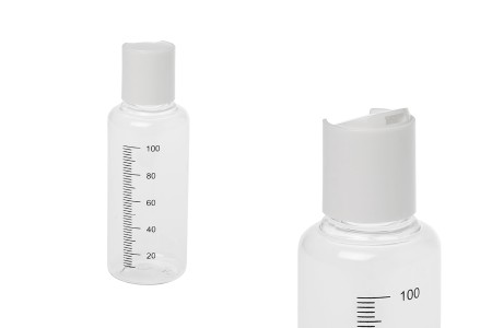 Providna plastična flašica 100mL sa mernim oznakama i belim disk top zatvaračem - 12 kom-2