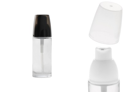 Staklena okrugla bočica 30mL za kreme sa pumpicom i zatvaračem u dve boje-1