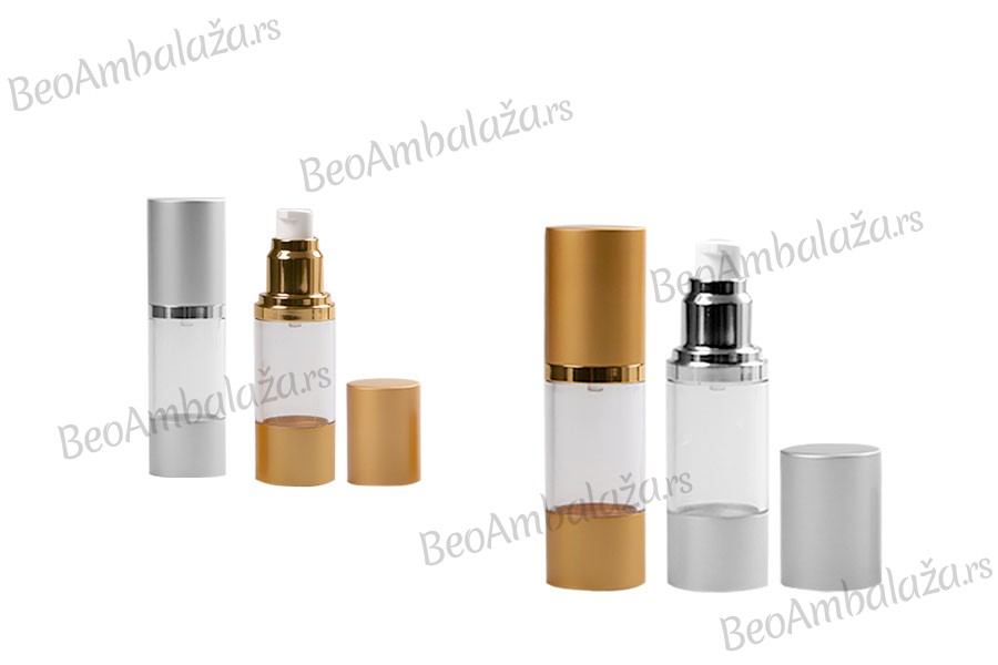 Airless akrilna bočica 30mL za kreme sa aluminijumskom osnovom i zatvaračem u 2 boje Airless akrilna bočica 30mL za kreme sa aluminijumskom osnovom i zatvaračem u 2 boje