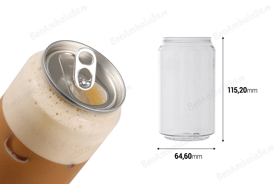 Providna (PET) plastična limenka 330mL (niska) sa aluminijumskim poklopcem (nepohodna upotreba mašine za zatvaranje) - 200 kom-dimenzije_slike