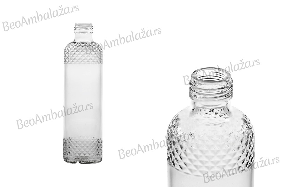 Staklena providna flaša 330mL sa reljefastim detaljima 