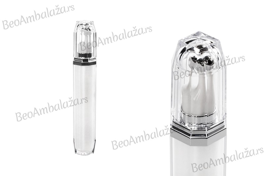 Akrilna bela roll-on bočica 20mL za kozmetičke preparate sa srebrnim prstenom