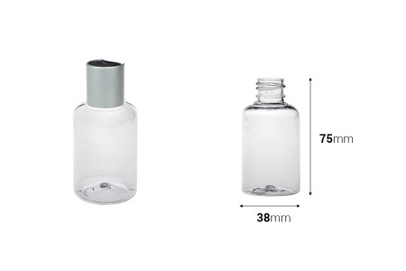 Plastična providna boca 50mL, PP20 - 12 kom-dimenzije_slike