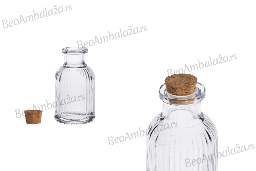 Staklena flašica 50mL sa brazdama i plutanim čepom