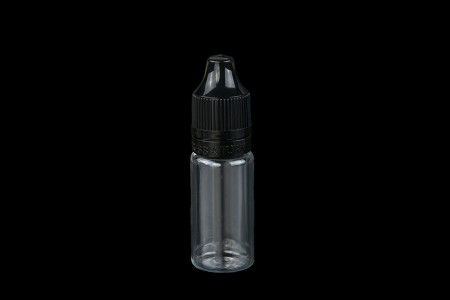 Plastična providna flašica 10mL sa crnim plastičnim zatvaračem CRC i plastičnom kapalicom, za elektronske cigarete - 50 kom-slika_proizvoda