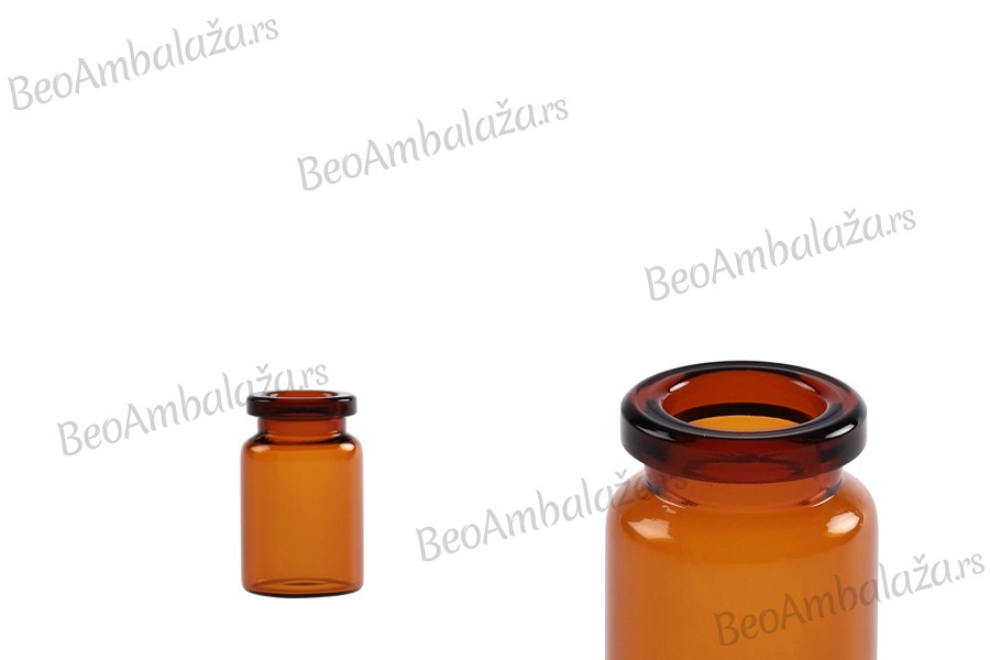 Staklena bočica 5mL karamel boje, za proizvode u farmaciji i homeopatiji, bez zatvarača - 12 kom