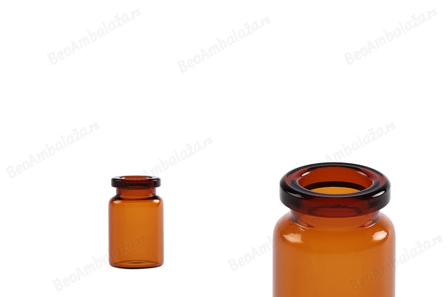 Staklena bočica 5mL karamel boje, za proizvode u farmaciji i homeopatiji, bez zatvarača - 12 kom-slika_proizvoda