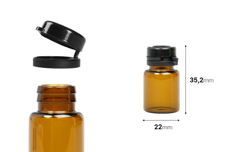 Braon staklena bočica 7mL sa crnim plastičnim zatvaračem sa sigurnosnim zatvaranjem-dimenzije_slike
