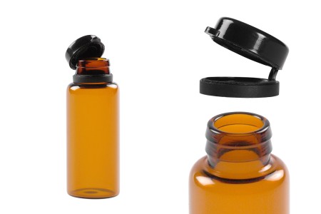 Braon staklena bočica 15mL sa crnim plastičnim zatvaračem sa sigurnosnim zatvaranjem-dimenzije_slike