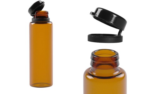 Braon staklena bočica 20mL sa crnim plastičnim zatvaračem sa sigurnosnim zatvaranjem-dimenzije_slike