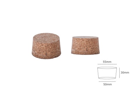 Široki konusni čep od prirodne plute 30x55/50 mm - za grlo T.O. 63-dimenzije_slike