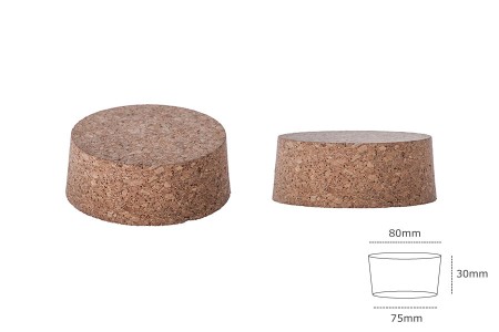 Široki konusni čep od prirodne plute 30x80/75 mm- za grlo PP89-dimenzije_slike