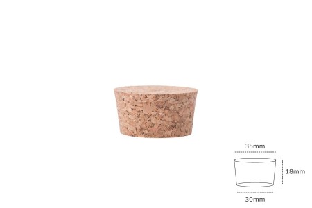 Široki konusni čep od prirodne plute 18x35/30 mm - za grlo T.O. 43-dimenzije_slike
