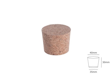 Široki konusni čep od prirodne plute 30x40/35 mm - za grlo T.O. 48-dimenzije_slike