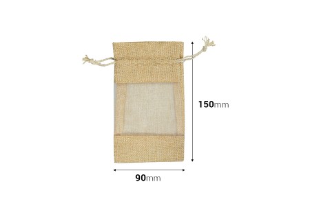 Vrećica bež boje 90x150 mm, sa prozorom od tila - 12 kom-dimenzije_slike