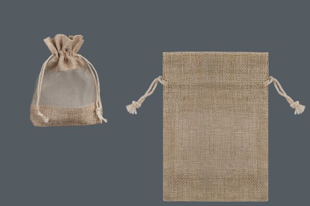 Braon platnena vrećica 100x140mm sa prozorom od tila - 12 kom-slika_proizvoda
