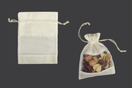 Platnena vrećica krem boje 130x170mm, sa prozorom od tila - 12 kom-slika_proizvoda