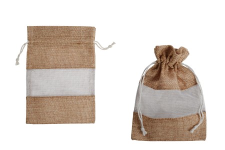 Braon platnena vrećica 130x180mm sa prozorom od tila - 12 kom-slika_proizvoda