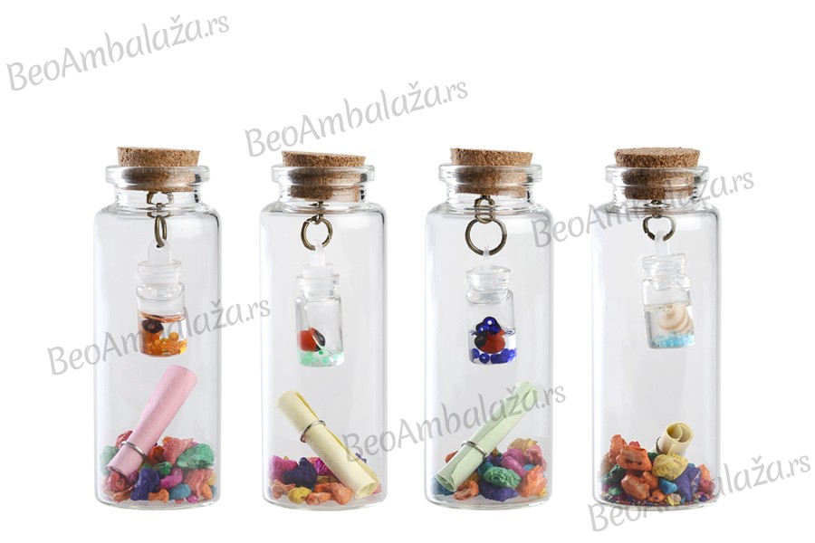Staklene dekorativne bočice za želje sa čepom od plute, više dizajna - 12 kom