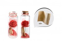 Staklene dekorativne bočice za želje sa crvenom ružom i sa čepom od plute - 12 kom