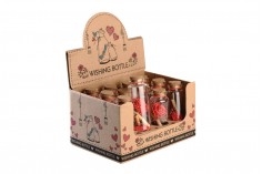 Staklene dekorativne bočice za želje sa crvenom ružom i sa čepom od plute - 12 kom