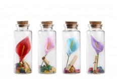 Staklene dekorativne bočice za želje sa cvetom i sa čepom od plute - 12 kom