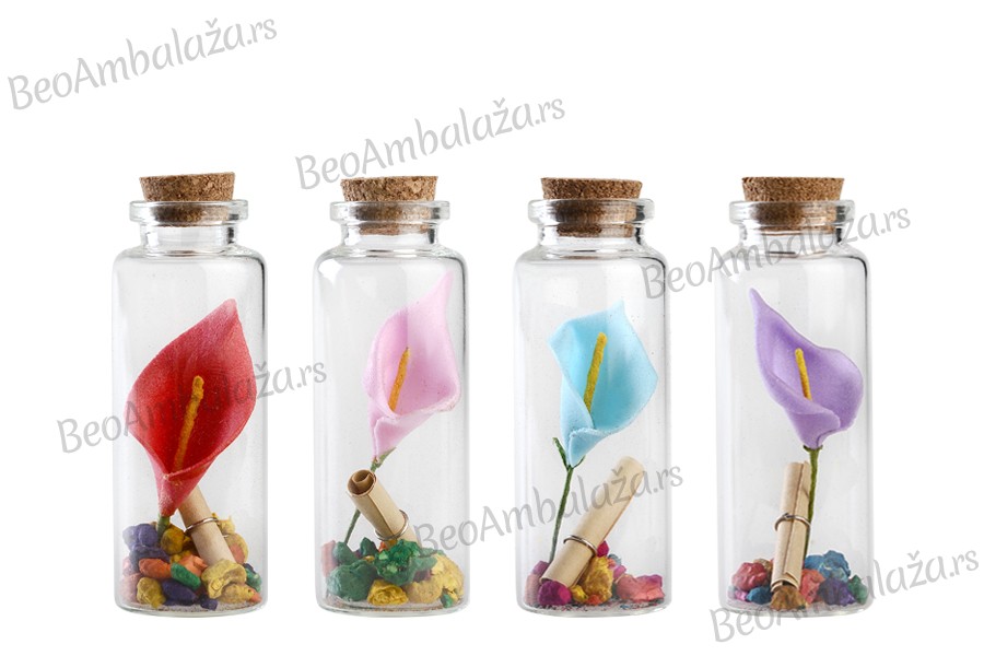 Staklene dekorativne bočice za želje sa cvetom i sa čepom od plute - 12 kom