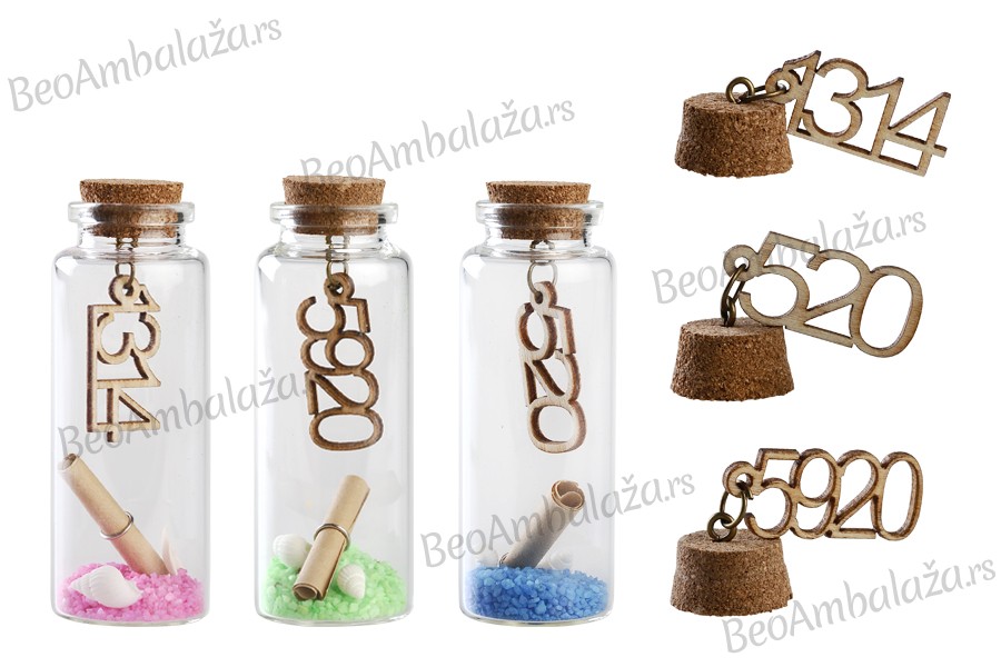 Staklene dekorativne bočice za želje sa čepom od plute i brojevima - 12 kom