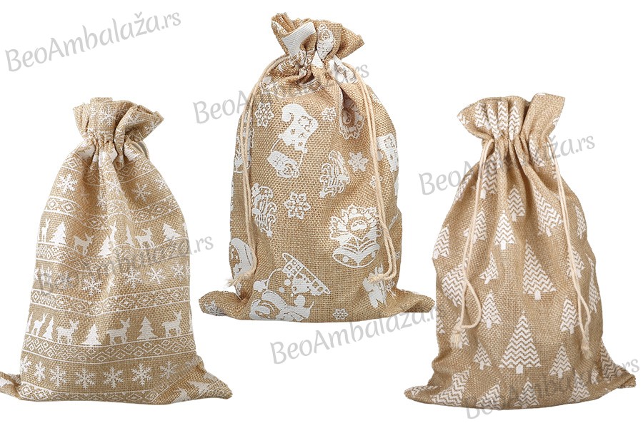 Božićna platnena vrećica 200x300 mm u različitim dezenima - 25 kom