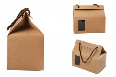 Kutija - paket za pakovanje 180x100x160mm od Kraft papira sa prozorom i ručkom od kanapa - 20 kom