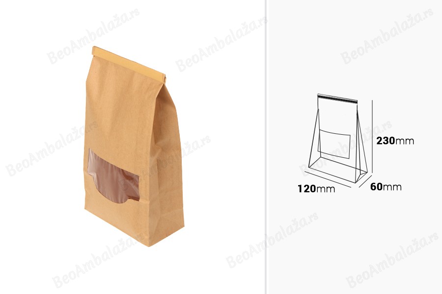 Kraft kesice 120x60x230 mm sa prozorom i žicom za zatvaranje (tin-tie)-dimenzije_slike