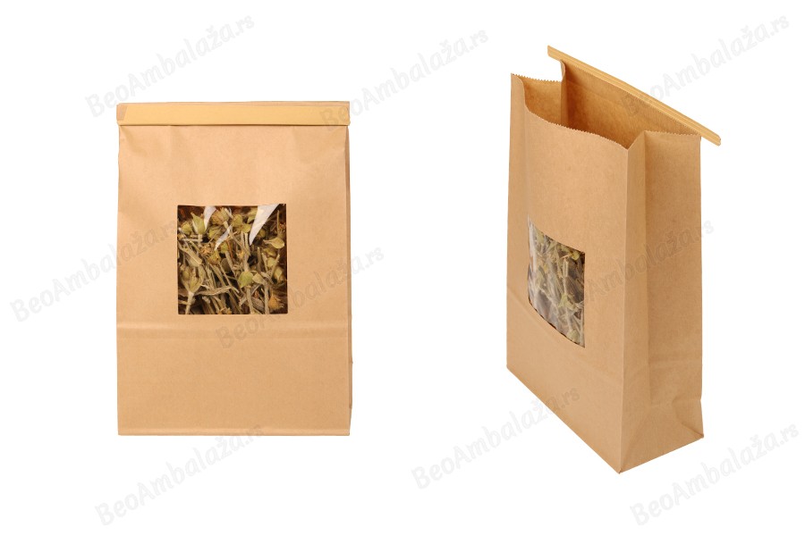 Kraft kesice 150x70x230 mm sa prozorom i žicom za zatvaranje (tin-tie)-slika_proizvoda