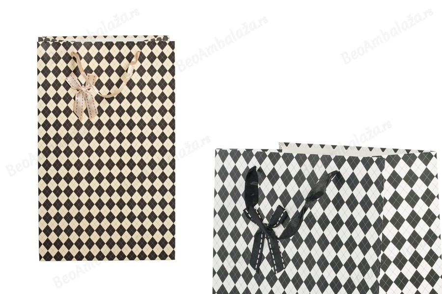 Papirna poklon kesa 230x150x370mm sa satenskom mašnom i ručkom, u dve boje - 12 kom-dimenzije_slike