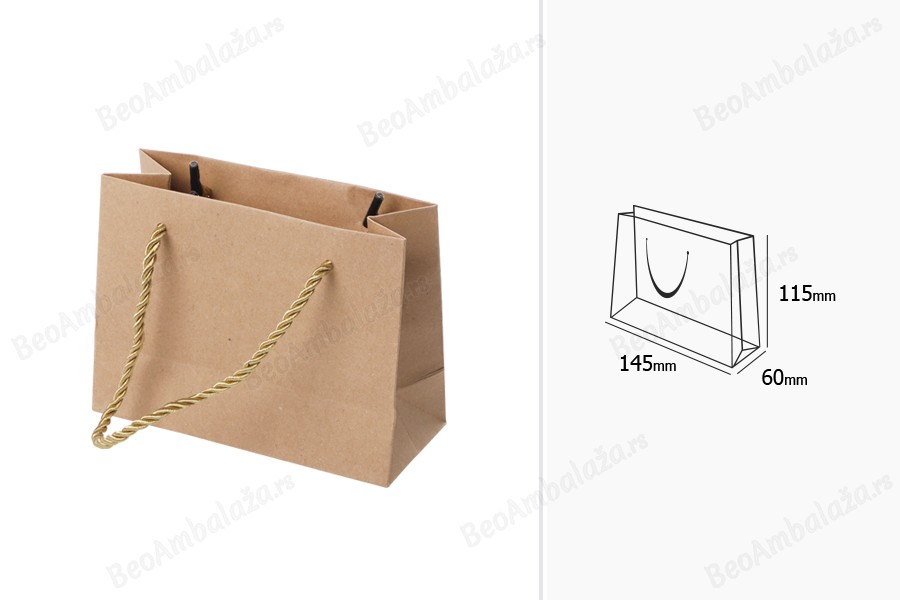 Papirna braon poklon kesa sa uvijenom ručkom 145x60x115mm - 12 kom-dimenzije_slike