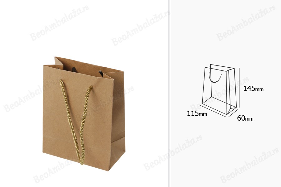 Papirna braon poklon kesa sa uvijenom ručkom 115x60x145mm - 12 kom-dimenzije_slike