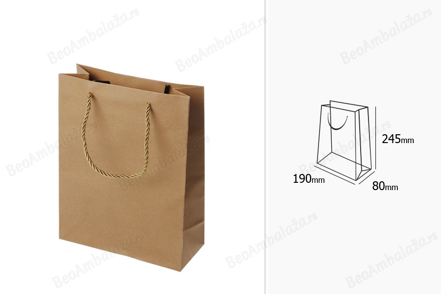 Papirna braon poklon kesa sa uvijenom ručkom 190x80x245mm - 12 kom-dimenzije_slike