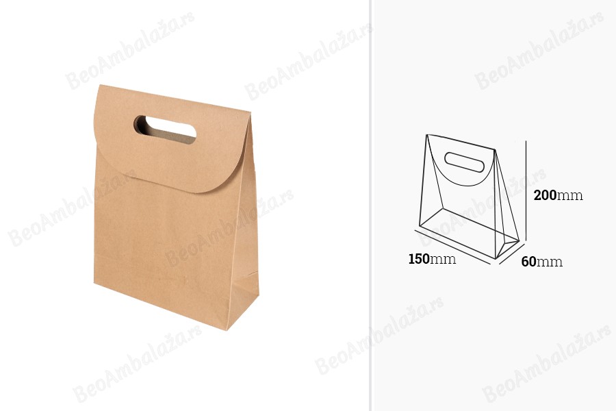 Papirna braon kraft kesa 150x60x200mm sa zatvaranjem na čičak - 12 kom-dimenzije_slike