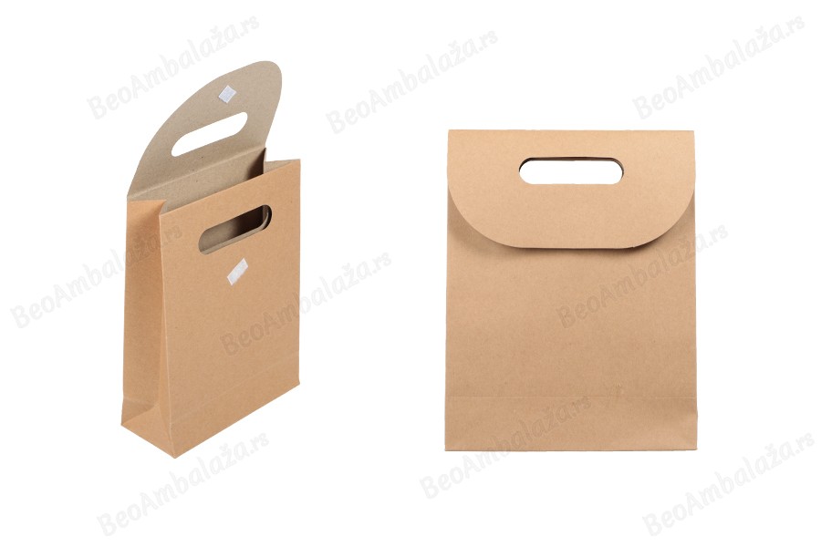 Papirna braon kraft kesa 150x60x200mm sa zatvaranjem na čičak - 12 kom-