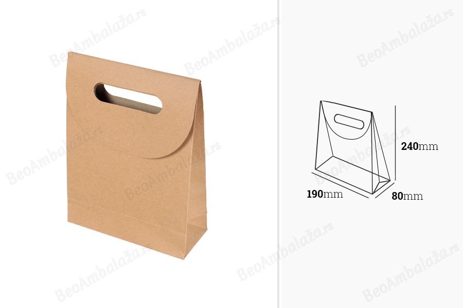Papirna braon kraft kesa 190x80x240mm sa zatvaranjem na čičak - 12 kom-dimenzije_slike