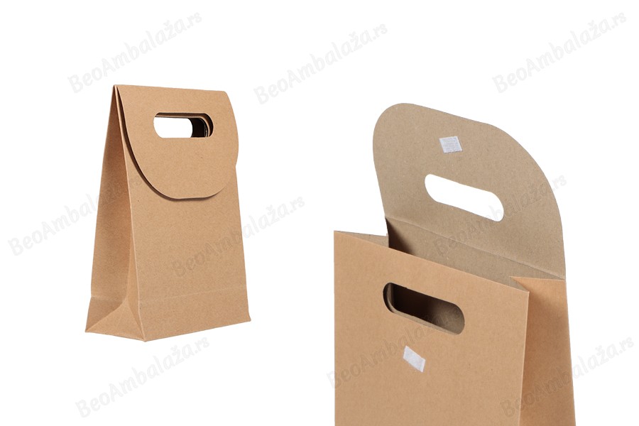 Papirna braon kraft kesa 190x80x240mm sa zatvaranjem na čičak - 12 kom-slika_proizvoda