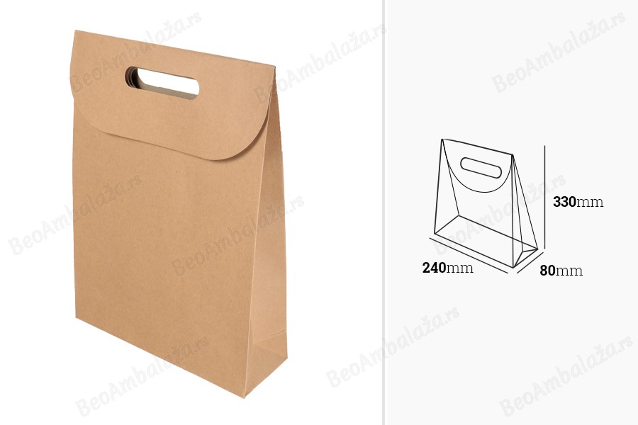 Papirna braon kraft kesa 240x80x330mm sa zatvaranjem na čičak - 12 kom-dimenzije_slike