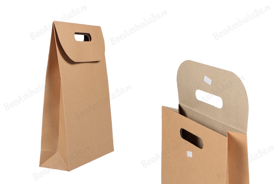 Papirna braon kraft kesa 240x80x330mm sa zatvaranjem na čičak - 12 kom-slika_proizvoda