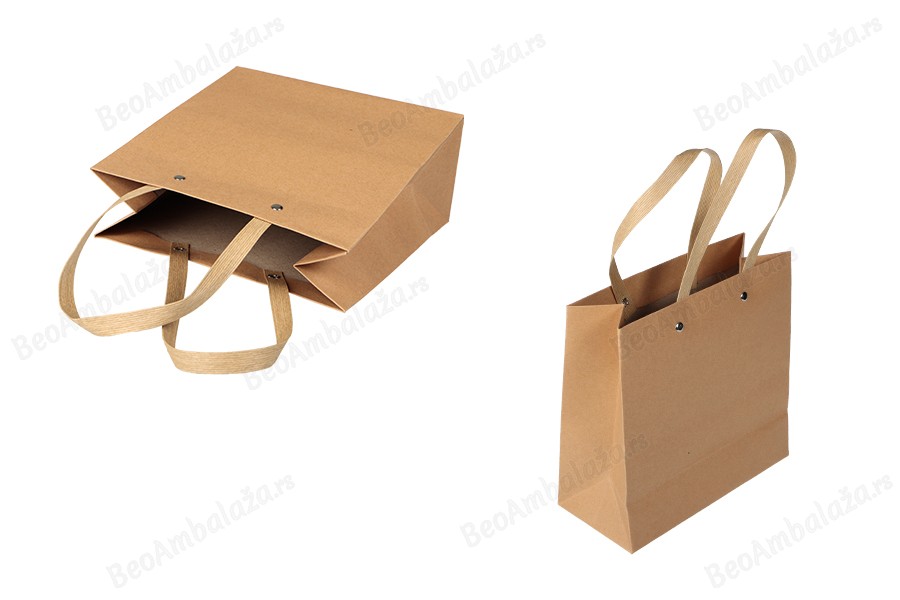 Papirna kraft kesa 200x90x200mm sa plastificiranom braon ručkom i srebrnim nitnama - 20 kom-slika_proizvoda