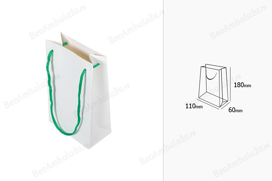 Papirna bela poklon kesa 110x60x180mm sa zelenom drškom - 20 kom-dimenzije_slike