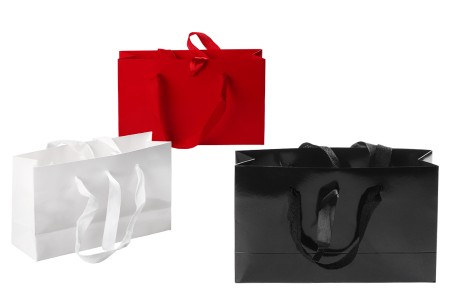 Plastificirana papirna kesa 250x80x150mm sa drškom i mašnom za vezivanje, više boja - 20 kom-dimenzije_slike