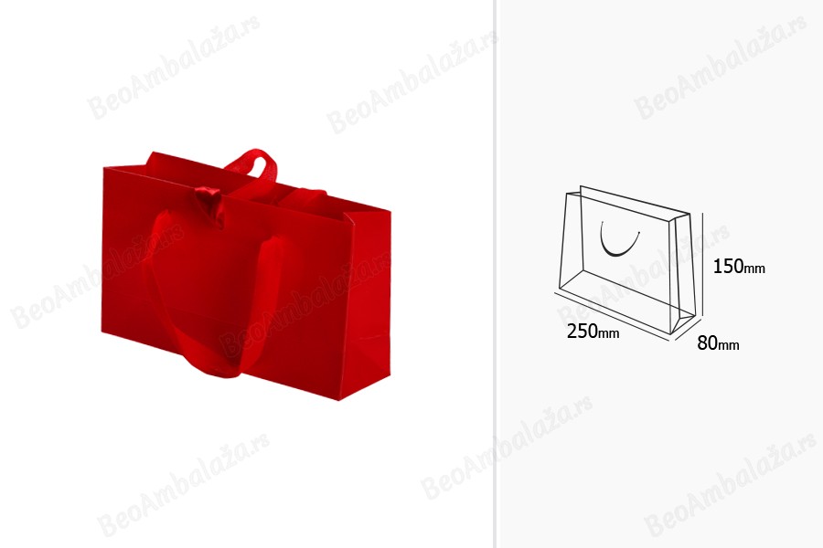 Plastificirana papirna kesa 250x80x150mm sa drškom i mašnom za vezivanje, više boja - 20 kom-grupa_slika
