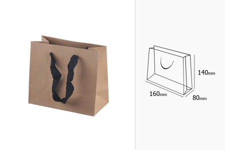 Papirna kraft ekološka kesa 160x80x140mm, sa crnom keper riblja kost trakom širine 20mm - 20 kom-dimenzije_slike