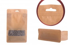 Kraft DoyPack kesice sa zip zatvaranjem, prozorom, Eurohole otvorom, unutrašnjom i spoljašnjom providnom oblogom i sa mogućnošću termo zatvaranja 140x60x240 mm - 50kom