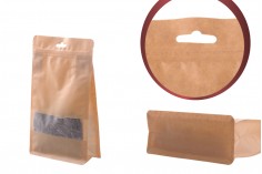 Kraft DoyPack kesice sa zip zatvaranjem, prozorom, Eurohole otvorom, unutrašnjom i spoljašnjom providnom oblogom i sa mogućnošću termo zatvaranja 140x60x240 mm - 50kom