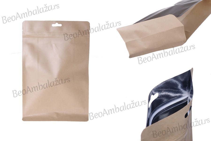 Kraft DoyPack kesice sa zip zatvaranjem, unutrašnjom aluminijumskom oblogom i sa mogućnošću termo zatvaranja 170x80x260 mm - 50kom